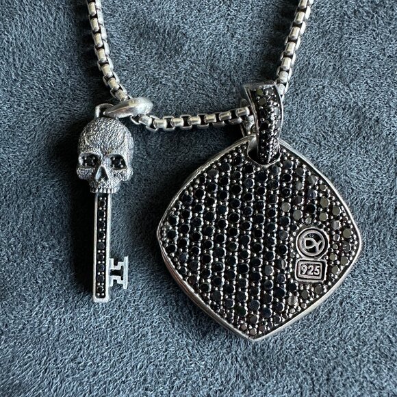 David Yurman Chevron Pendant & Skull Key Pendant w/ Pavé Black Diamonds Necklace - Picture 5 of 16